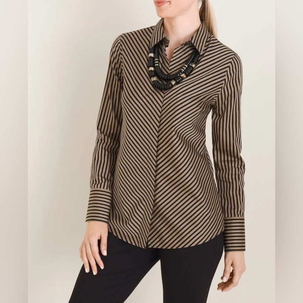 CHICO’S -Black and Brown Striped button down
